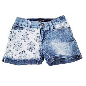 Jordache Girls Denim Lace Patchwork Shorts Size 5 Light Wash Stretch